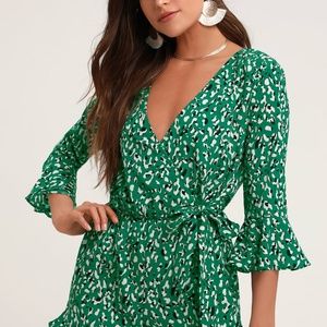 Lulus Make Moves Green and Black Print Flounce Sleeve Romper